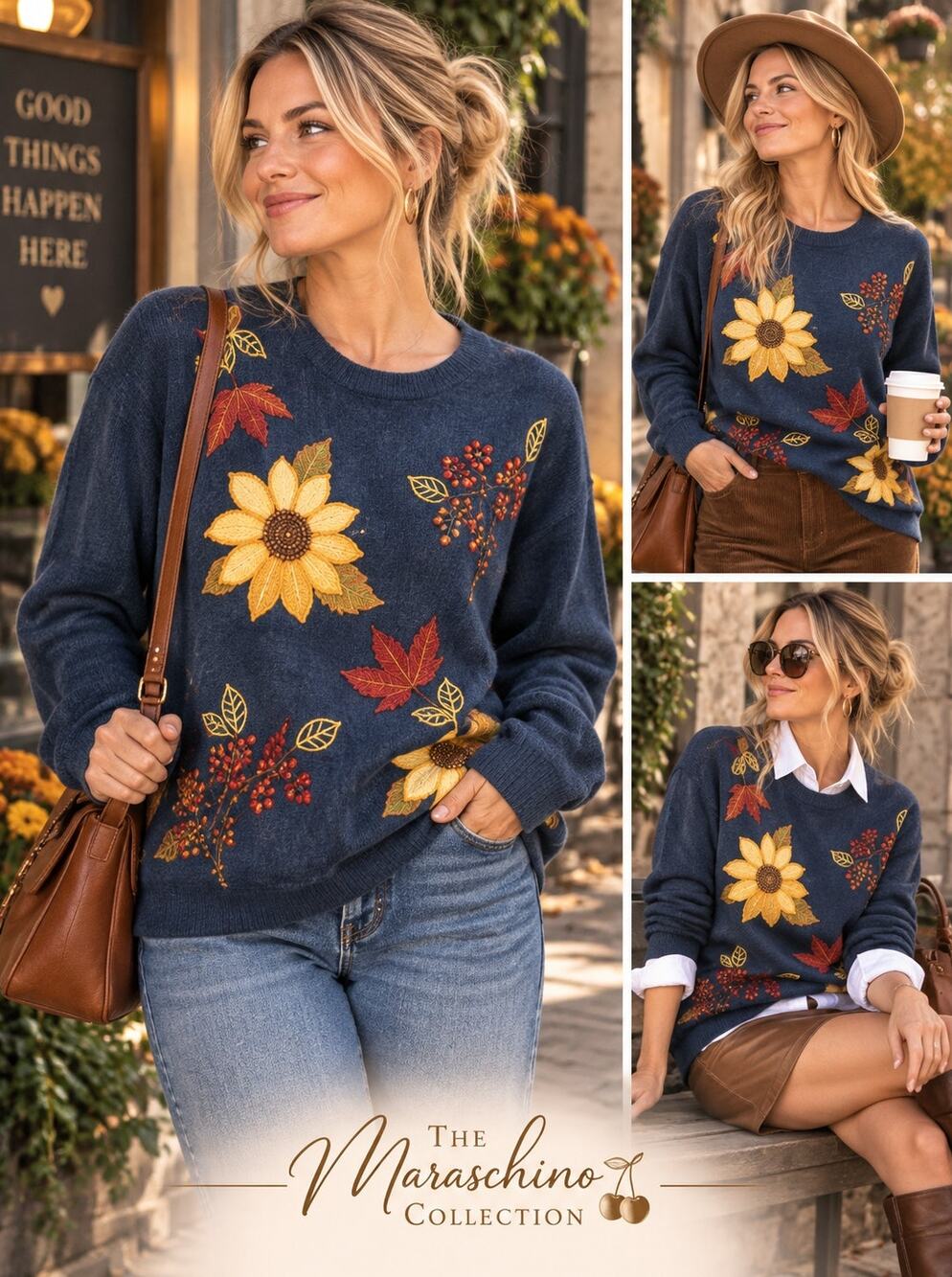 Alfred Dunner XL Sunflower Embroidered Sweater Cottagecore Folk Art Grandmacore